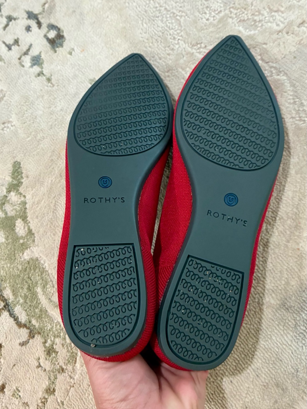 Rothy's Red Pointed Slip-On Flats with Blue Trim size 8.5 - Picture 7 of 8